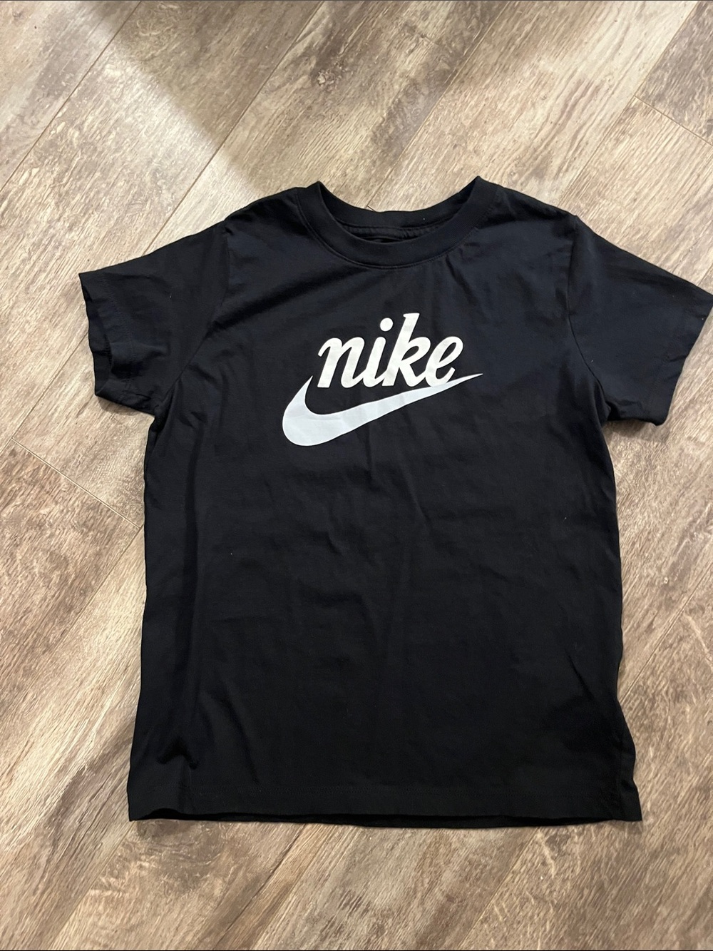 Nike Black Tee with White Swoosh Logo Boys Size L